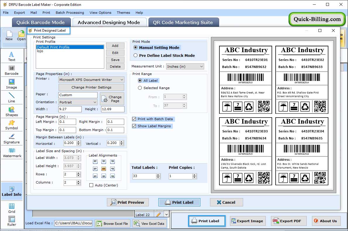 Corporate Barcode Label Maker tool